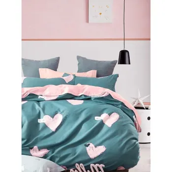 Lenjerie de pat verde/roz din bumbac ranforce pentru pat dublu/extinsa cu cearceaf inclus/cu 4 piese 200x220 cm Beloved - Mila Home imagine