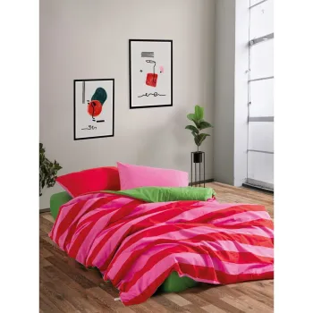 Lenjerie de pat verde/roz din bumbac ranforce pentru pat dublu/extinsa cu cearceaf inclus/cu 4 piese 200x220 cm Cherie - Mijolnir imagine