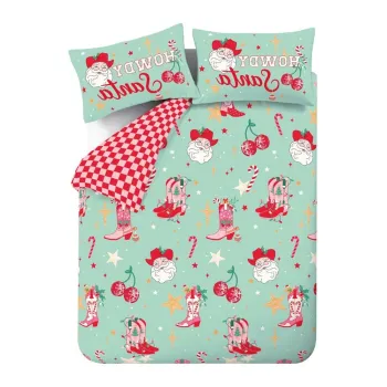 Lenjerie de pat verde-roz pentru pat dublu, extinsa 230x220 cm Santa's Howdy Christmas - Catherine Lansfield imagine