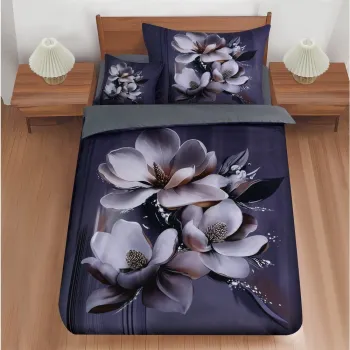 Lenjerie de pat violeta pentru pat de o persoana cu 3 piese 140x200 cm Magical Magnolias - My House imagine