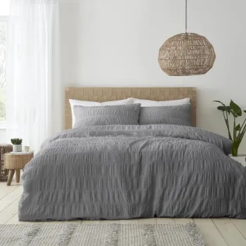 Lenjerie gri pentru pat dublu 200x200 cm Seersucker - Catherine Lansfield imagine