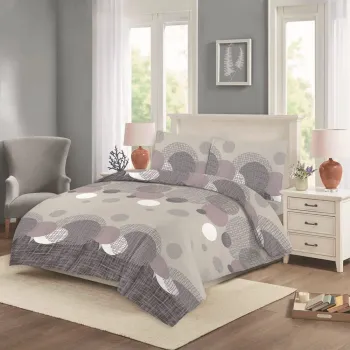 Lenjerie mov/bej din bumbac pentru pat dublu/extinsa 200x220 cm Nora - Cotton House imagine