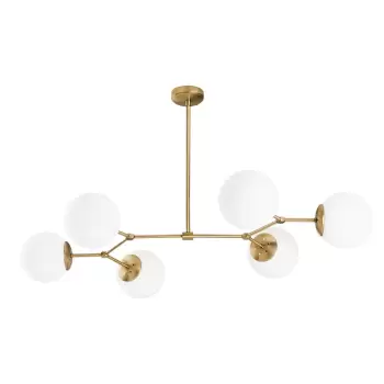 Lustra de 6 becuri Opviq lights Damar Horizontal, auriu - alb imagine