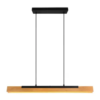 LustrAnegru-mat LED cu abajur din lemn Kerala aEURTrio imagine