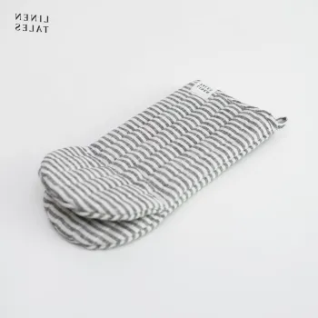 Manusa de bucatarie din in Thin Black Stripes - Linen Tales imagine