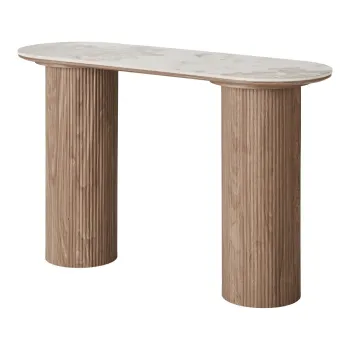 Masa consola bej/in culoare naturala cu blat cu aspect de marmura 40x120 cm Athens - House Nordic imagine