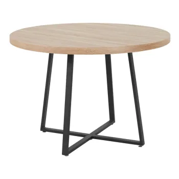 Masa de dining in culoare naturala rotunda cu blat cu aspect de lemn de stejar o 110 cm Anja - Storaa imagine