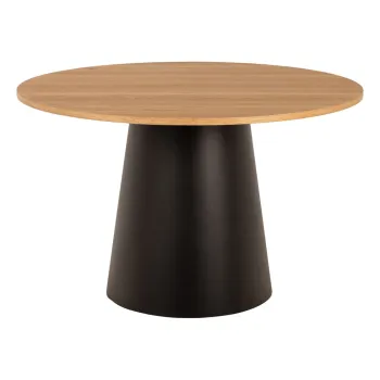 Masa de dining neagra/in culoare naturala rotunda cu blat cu aspect de lemn de stejar o 120 cm Soli - Actona imagine