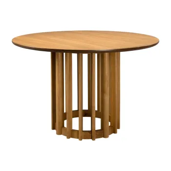 Masa de dining rotunda cu blat cu aspect de lemn de stejar o 120 cm Barlet - Dutchbone imagine
