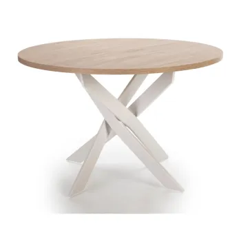 Masa de dining rotunda cu blat cu aspect de lemn de stejar o 120 cm Ther - Marckeric imagine