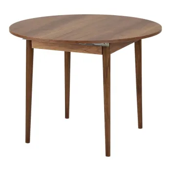 Masa de dining rotunda extensibila cu aspect de lemn de nuc cu blat suplimentar o 100 cm Viona - Kalune Design imagine