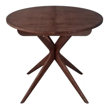 Masa de dining rotunda extensibila cu aspect de lemn de nuc cu blat suplimentar o 90 cm Jubi - Ragaba imagine