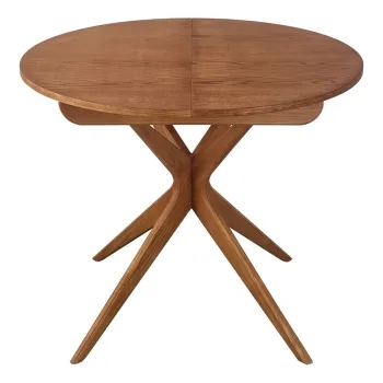 Masa de dining rotunda extensibila cu aspect de lemn de stejar cu blat suplimentar o 90 cm Jubi - Ragaba imagine