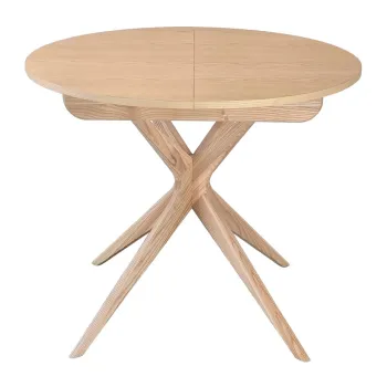 Masa de dining rotunda extensibila din lemn de frasin cu blat suplimentar o 90 cm Jubi - Ragaba imagine