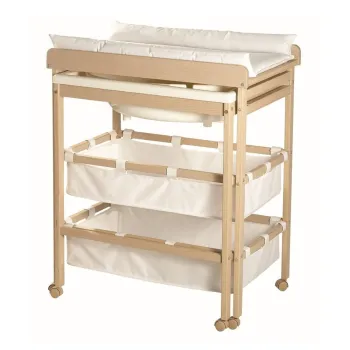 Masa de infasat alba/in culoare naturala cu aspect de lemn de mesteacan Baby Pool - Roba imagine