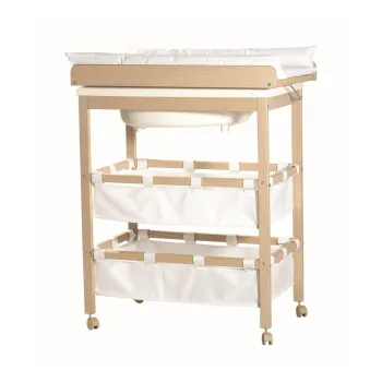 Masa de infasat alba/in culoare naturala cu aspect de lemn de mesteacan Baby Pool - Roba imagine