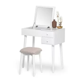 Masa de toaleta cu oglinda, 2 sertare si cutie de bijuterii Bonami Essentials Beauty, alb imagine
