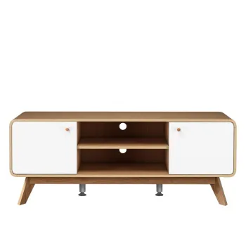 Masa TV alba/in culoare naturala cu aspect de lemn de stejar 140x53 cm Caitlin - Storaa imagine