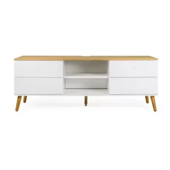 Masa TV cu detalii in decor de stejar Tenzo Dot, latime 162 cm, alb imagine