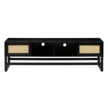 Masa TV din lemn de pin cu usi din ratan Storaa Jolene, negru imagine