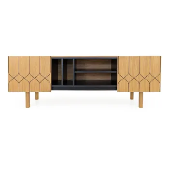 Masa TV neagra/in culoare naturala cu aspect de lemn de stejar 175x60 cm Porto - Woodman imagine