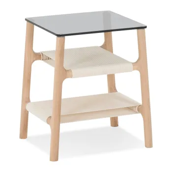 Masuta auxiliara cu structura din lemn masiv de stejar si blat gri Gazzda Fawn imagine