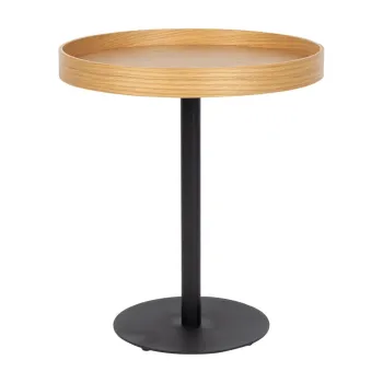 Masuta auxiliara rotunda cu blat cu aspect de lemn de stejar o 40 cm Yuri S - White Label imagine