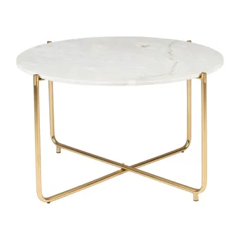 Masuta de cafea alba/aurie rotunda cu blat din marmura o 70 cm Timpa - White Label imagine