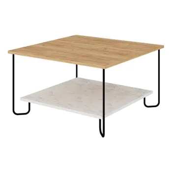 Masuta de cafea alba/in culoare naturala cu blat cu aspect de lemn de stejar 80x80 cm Tonka - Marckeric imagine
