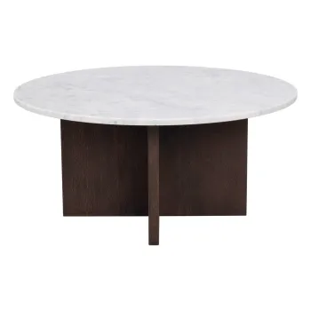 Masuta de cafea alba/maro rotunda din marmura 90x90 cm Brooksville - Rowico imagine