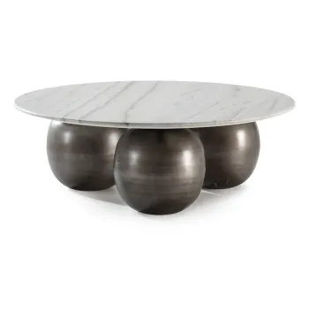 Masuta de cafea alba/neagra rotunda cu blat din marmura o 120 cm Tanya - MOME imagine