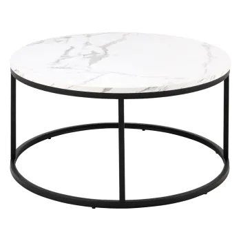 Masuta de cafea alba rotunda cu blat cu aspect de marmura o 80 cm Spiro - Actona imagine