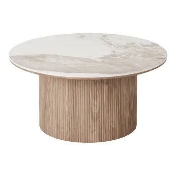 Masuta de cafea bej/in culoare naturala rotunda cu blat cu aspect de marmura o 80 cm Athens - House Nordic imagine