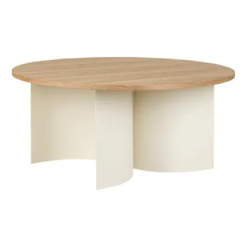 Masuta de cafea crem/in culoare naturala rotunda cu blat cu aspect de lemn de frasin o 95 cm Gavo - noo.ma imagine