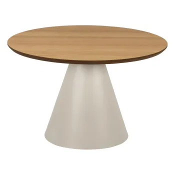 Masuta de cafea crem/in culoare naturala rotunda cu blat cu aspect de lemn de stejar o 65 cm Soli - Actona imagine