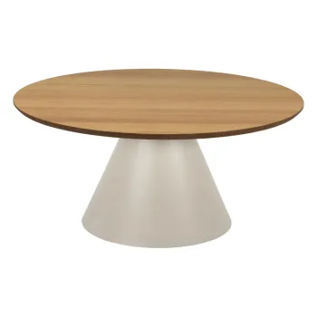 Masuta de cafea crem/in culoare naturala rotunda cu blat cu aspect de lemn de stejar o 85 cm Soli - Actona imagine