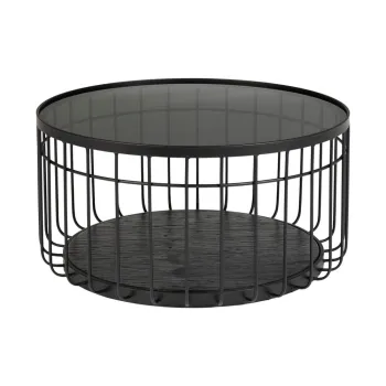 Masuta de cafea cu blat de sticla White Label Lance, o 60 cm, negru imagine