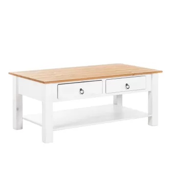 Masuta de cafea din lemn de pin cu blat natural Storaa Inda, alb imagine