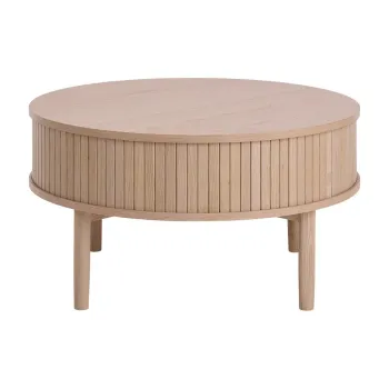 Masuta de cafea in culoare naturala deschisa rotunda cu aspect de lemn de stejar o 85 cm Meta - Unique Furniture imagine