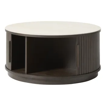 Masuta de cafea in culoare naturala inchisa rotunda cu blat ceramic o 85 cm Enna - Unique Furniture imagine