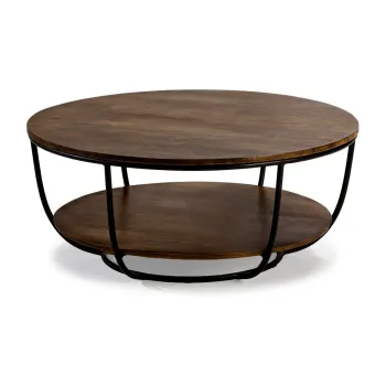 Masuta de cafea in culoare naturala inchisa rotunda din lemn de mango o 90 cm Delhi - MOME imagine