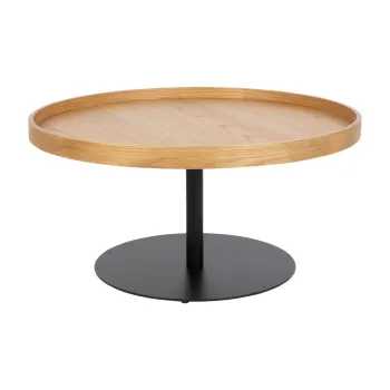 Masuta de cafea in culoare naturala rotunda cu blat cu aspect de lemn de stejar o 70 cm Yuri L - White Label imagine