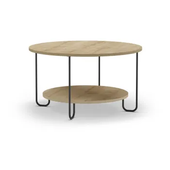 Masuta de cafea in culoare naturala rotunda cu blat cu aspect de lemn de stejar o 80 cm Tonka - Marckeric imagine