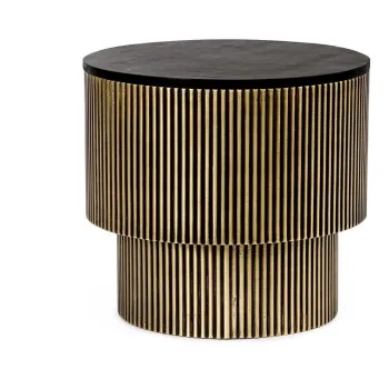 Masuta de cafea neagra/aurie rotunda cu blat din lemn de mango o 50 cm Virat - Bizzotto imagine
