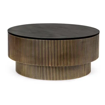 Masuta de cafea neagra/aurie rotunda cu blat din lemn de mango o 90 cm Virat - Bizzotto imagine