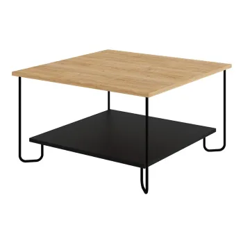 Masuta de cafea neagra/in culoare naturala cu blat cu aspect de lemn de stejar 80x80 cm Tonka - Marckeric imagine