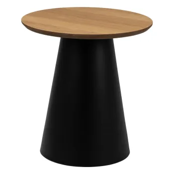 Masuta de cafea neagra/in culoare naturala rotunda cu blat cu aspect de lemn de stejar o 45 cm Soli - Actona imagine