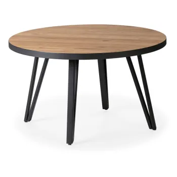 Masuta de cafea neagra/in culoare naturala rotunda cu blat cu aspect de lemn de stejar o 80 cm Sindi - Marckeric imagine