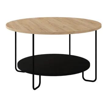Masuta de cafea neagra/in culoare naturala rotunda cu blat cu aspect de lemn de stejar o 80 cm Tonka - Marckeric imagine