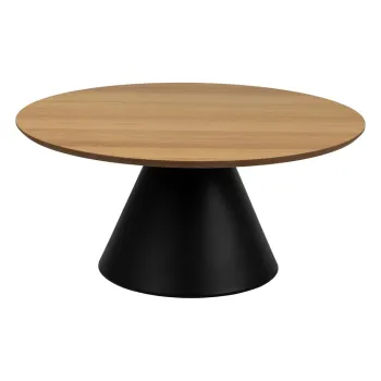 Masuta de cafea neagra/in culoare naturala rotunda cu blat cu aspect de lemn de stejar o 85 cm Soli - Actona imagine